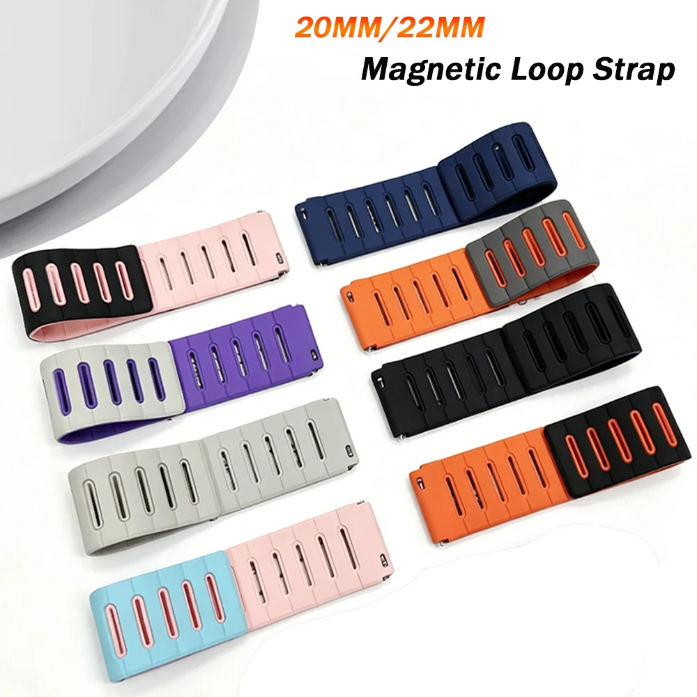 Magnetic Silicone Soft Strap, 20mm 22mm, Universal Bracelet Watchband