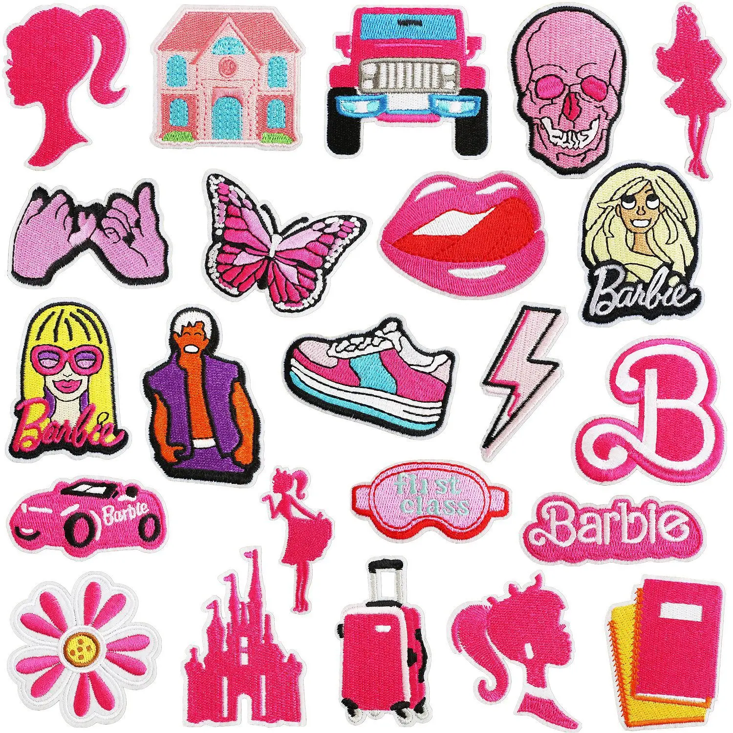 Barbie Doll Tessuto Ricamato Patch Bag Decorazione Patch Girl Barbie Pink Sports Car Castle Logo Ricamato Motivi