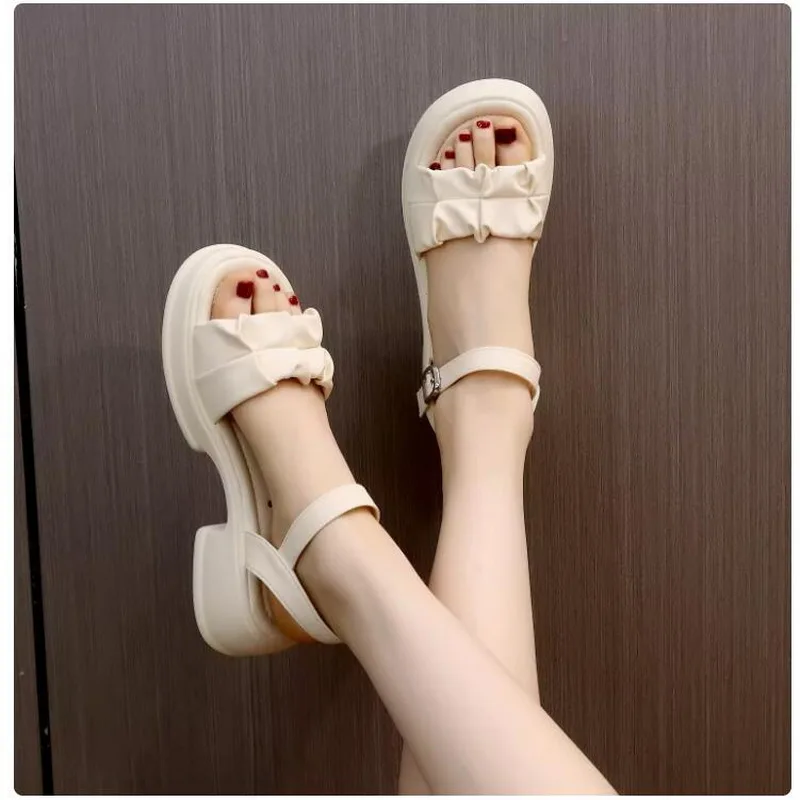Women's Sandals 2024 Summer New Fashion Retro Genuine Leather Ladies Shoe Sandals Women Platform 6cm Heels Casual Wedges Shoes