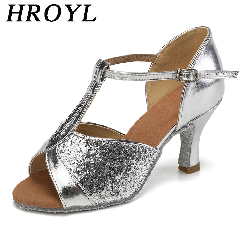 Mid-heel Latin Dance Shoes Women Soft Sole Dance Shoes Sequined Stage Performance Salsa Waltz Chacha Sandals dance shoes