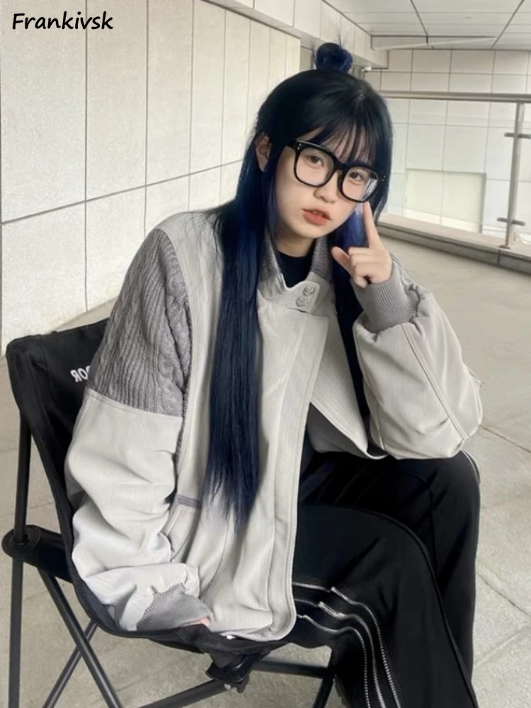 

Женские куртки с градиентным переходом цвета, мешковатая куртка с воротником-стойкой, новая модная универсальная уличная одежда для отдыха, в американском стиле ретро, повседневный дизайн с пуговицами, шикарный