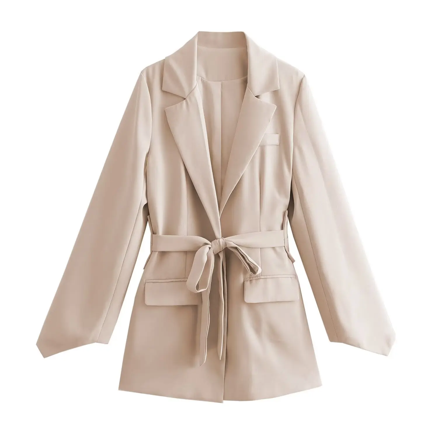 

SuperAen 2024 Spring and Autumn Fashion Solid Color Lace Up Waist Wrap Blazer Coat for Women