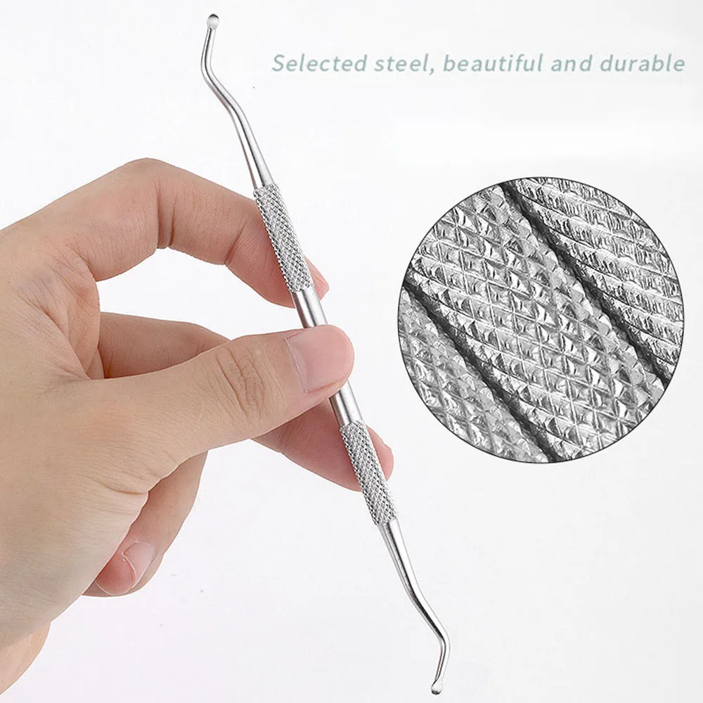 Professional Nail Dirt Remover Stainless Steel Cleaning Stick Dual End Ingrown Toe Nail Correction Files Cleaning Tool