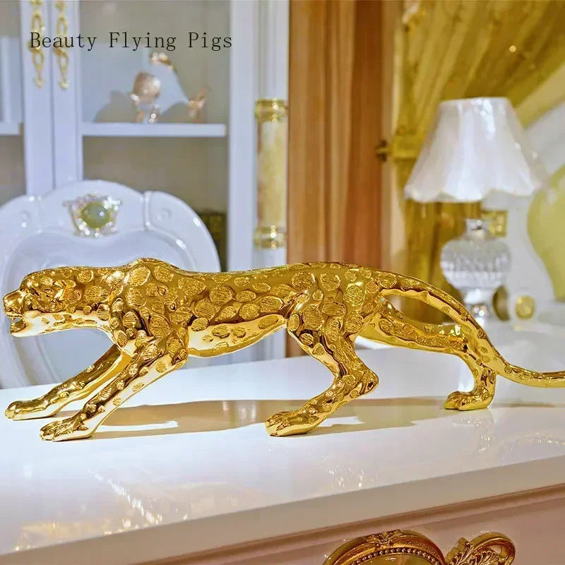 Modern Abstract Gold Panther Sculpture Geometric Resin Leopard Statue Wildlife Decor Gift Craft Ornament Accessories Furnishing