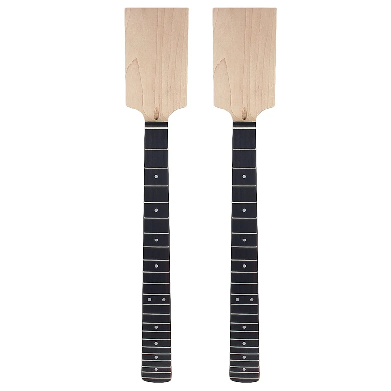 

2X Electric Guitar Neck Paddle Head Rosewood On Maple 22 Frets Dot Inlay Unfinished DIY Parts