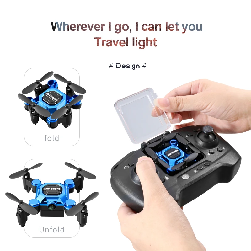 Drone débutant 4K ultra-léger tenu dans la main d'un enfant, soulignant sa légèreté et sa facilité d'utilisation
