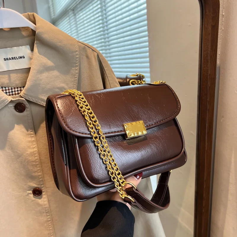 

Brand Designer Chain Shoulder Crossbody Bag for Women Handbag and Purses 2023 New Vintage Leather Messenger Bags High Quality