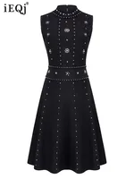 فستان مطرز للنساء من IEQJ ، عمل رقعة ، رقبة مستديرة ، بدون أكمام ، خصر مرتفع ، صغير ، صيفي ، ملابس الموضة ، 3WM556 1