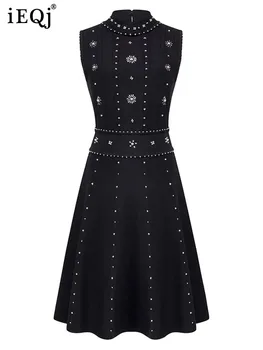 فستان مطرز للنساء من IEQJ ، عمل رقعة ، رقبة مستديرة ، بدون أكمام ، خصر مرتفع ، صغير ، صيفي ، ملابس الموضة ، 3WM556 1