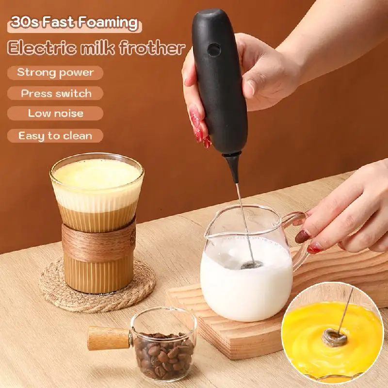 Electric Milk Frother Battery Operated Handheld Coffee Milk Foamer Egg Beater Wireless Foam Maker Drink Mixer Cooking Accessorie
