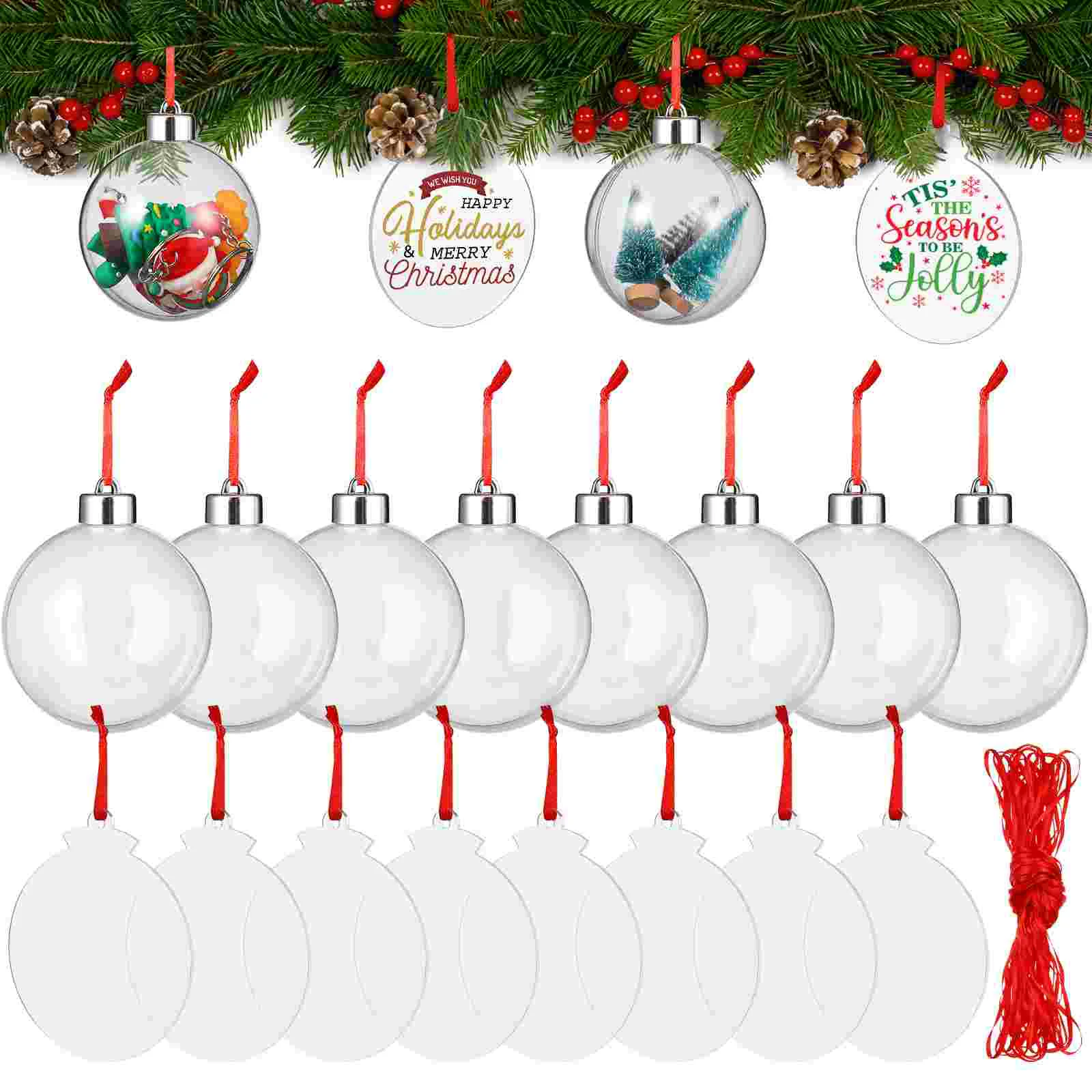 

HANABASS 16pcs Clear Christmas Ornaments Hanging Ball Christmas Tree Pendants Festive Adornment Balls with Ribbons for New Year