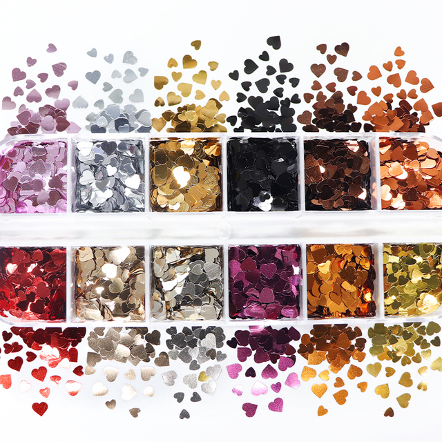 Valentines Empty Love Heart Nail Sequins Holographic Glitter Flakes Decor For DIY Accessories Designer Nail Supplies Tools