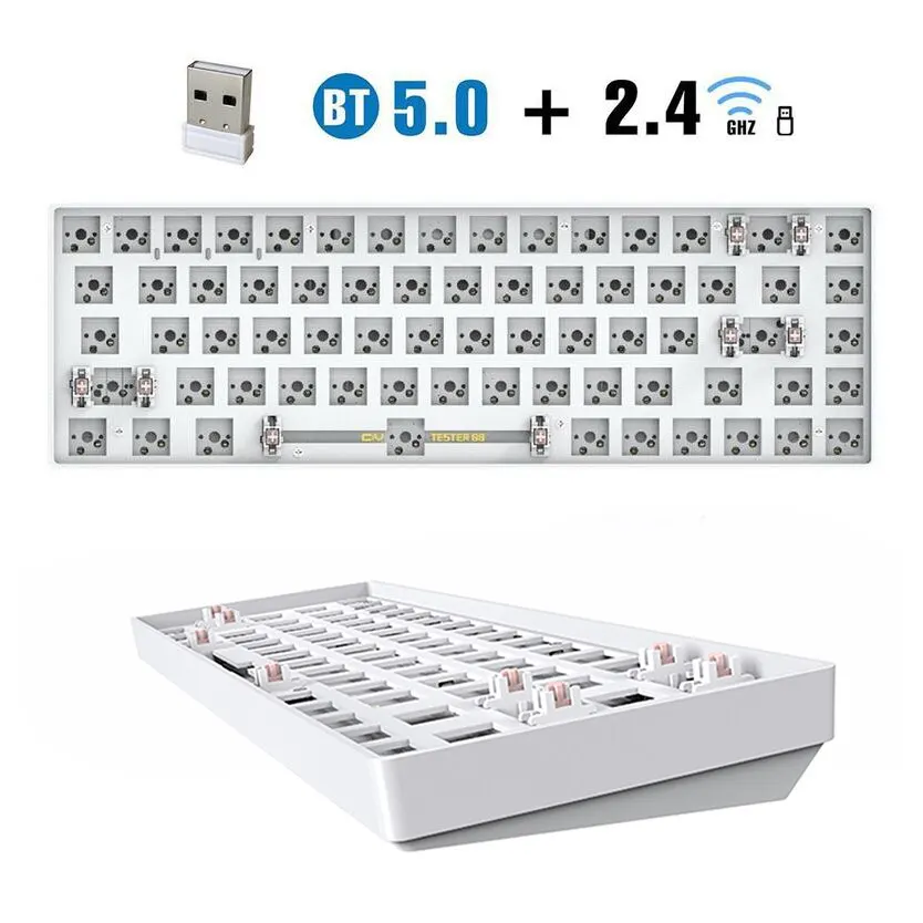 TESTER68 Customized Mechanical Keyboard Kit Hot Swappable Shaft Base Axis 2.4G Bluetooth Customized Wireless Keyboar