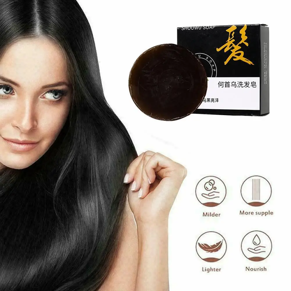 Polygonum Multiflorum Shampoo Soap With Foam Net Strengthen Hair Roots Protect Scalp Oil Control Hair Darkening Shampoo Bar