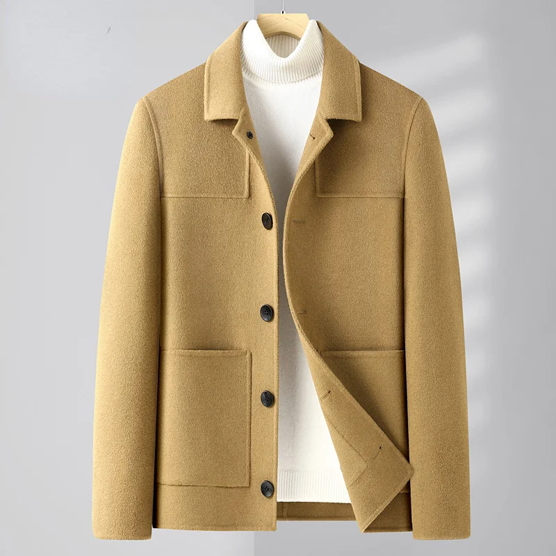 

2024 Men's Autumn Winter New Short Wool Blends Jackets Male Solid Color Warm Overcoats Ladies Long Sleeve Woolen Coats W36