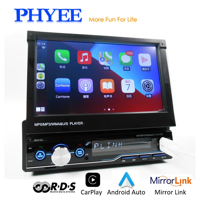 1 Din Apple Carplay Autoradio Versenkbare Bildschirm Android-Auto Bluetooth-freisprecheinrichtung  Spiegel Link MP5 Player USB