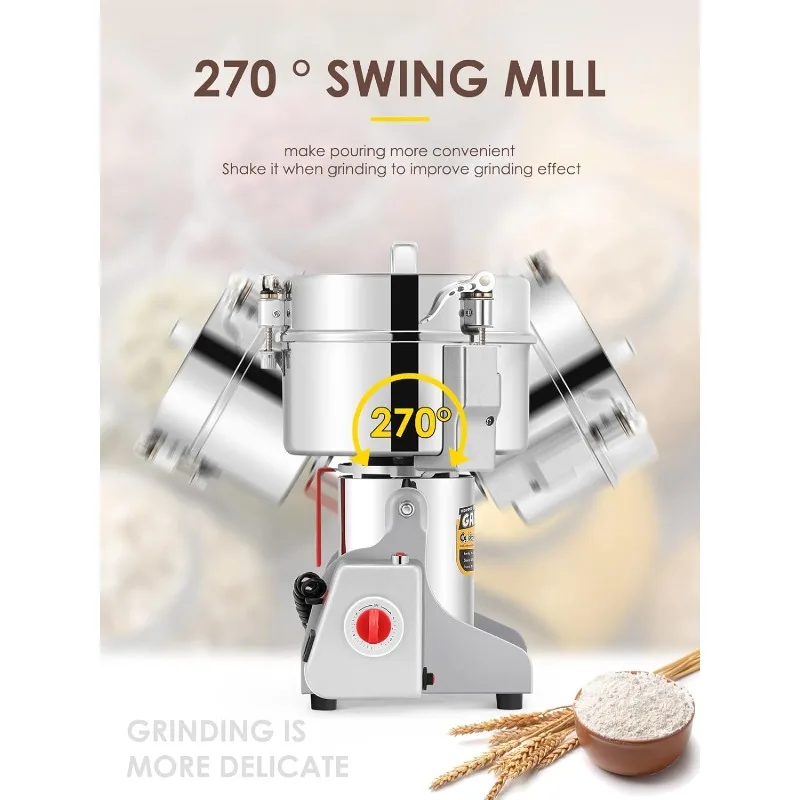 CGOLDENWALL 2500g Electric Grain Grinder Mill Safe Upgraded 3600W High-speed Spice Herb Grinder Commercial Superfine Machine Dry