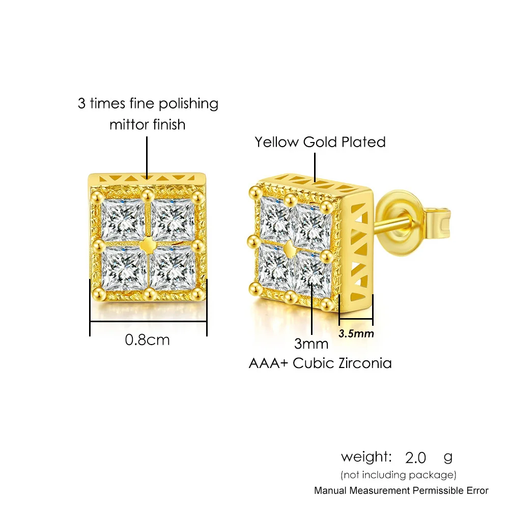 ZAKOL Rock Hip Hop Shiny Square Iced Out Stud Earring for Men Fashion White Gold Color Piercing Ear Accessories 6