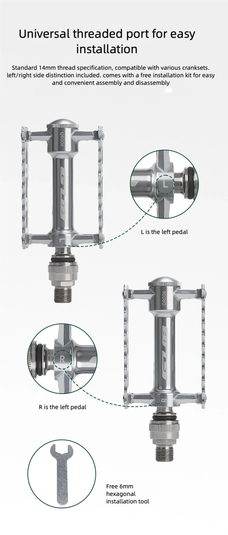GUB QR006 Retro Quick Release faltbares Mountainbike-Fahrradpedal aus Aluminiumlegierung mit rutschfesten Dreifachlagern – Detail 7
