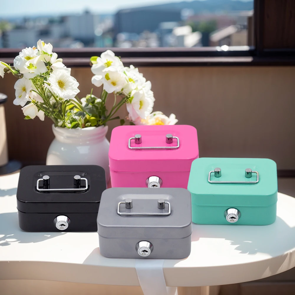 Metal Money Box with Key Lock Money Saving Box 4.53x3.78x2.28inch Coin Container Small Storage Box for Adults and Kids 3