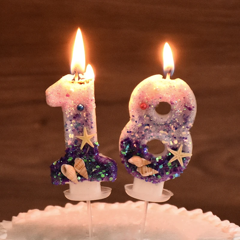 Description Picture 6 of item1pc Girl Birthday Number Candle Cake Topper Purple Starfish Kid Baby One Year Old Dessert Decor Mermaid Theme Party DIY Supplies