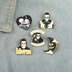 Mr. Skull Enamel Pins Custom Gothic Skeleton Lover Moon Heart Brooches Lapel Badges Bag Punk Dark Jewelry Gift for Friendds