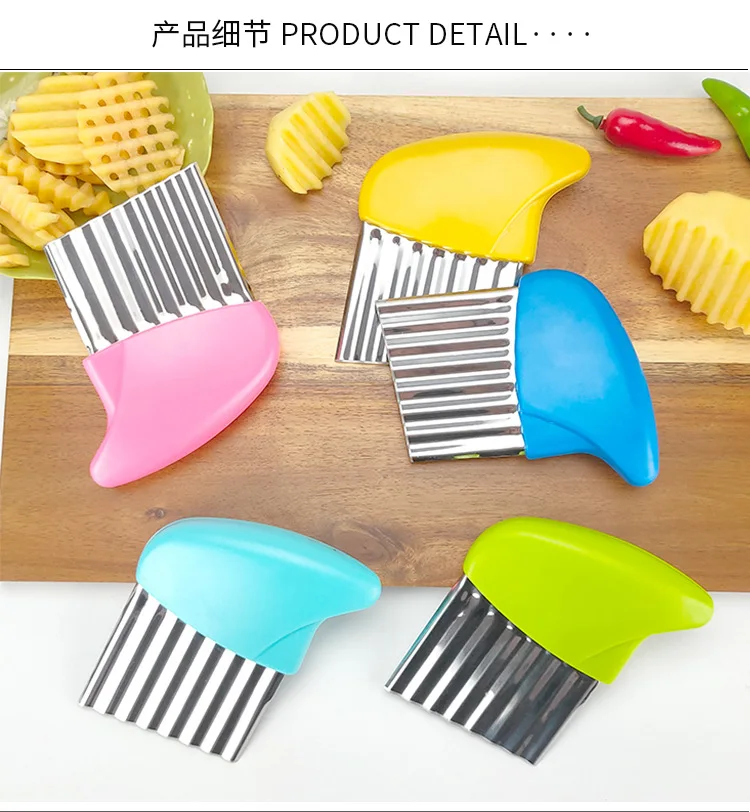 Description Picture 5 of itemPotato Cutter Chip French Fry Maker Dough Vegetable Fruit Crinkle Wavy Slicer Knife Stainless Steel Potato Cutter Kitchen Tool