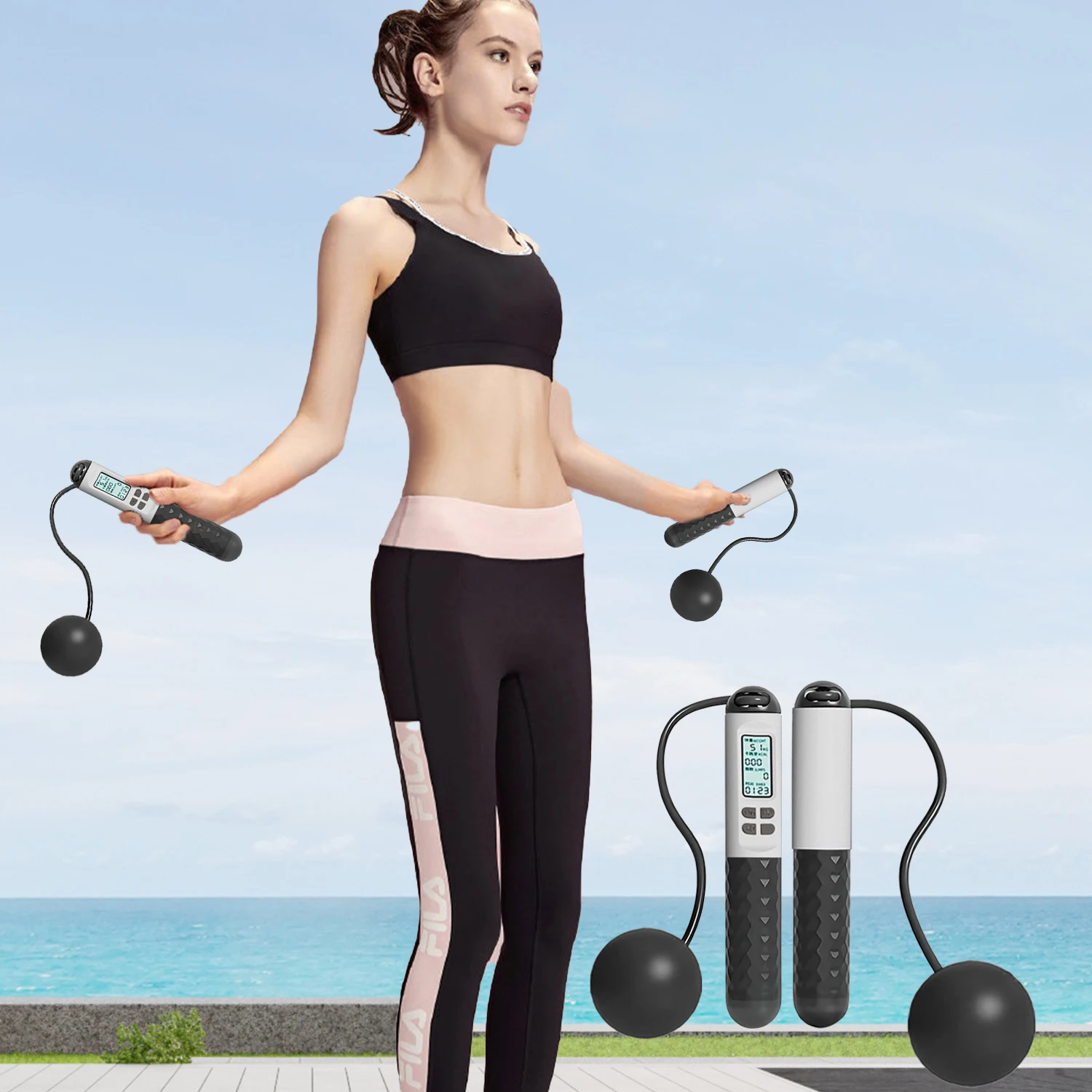 Cordless Jump Rope With Counter Home Workout Equipment Skipping Rope With Heavy Balls Sports Fitness Training Exercise Workouts