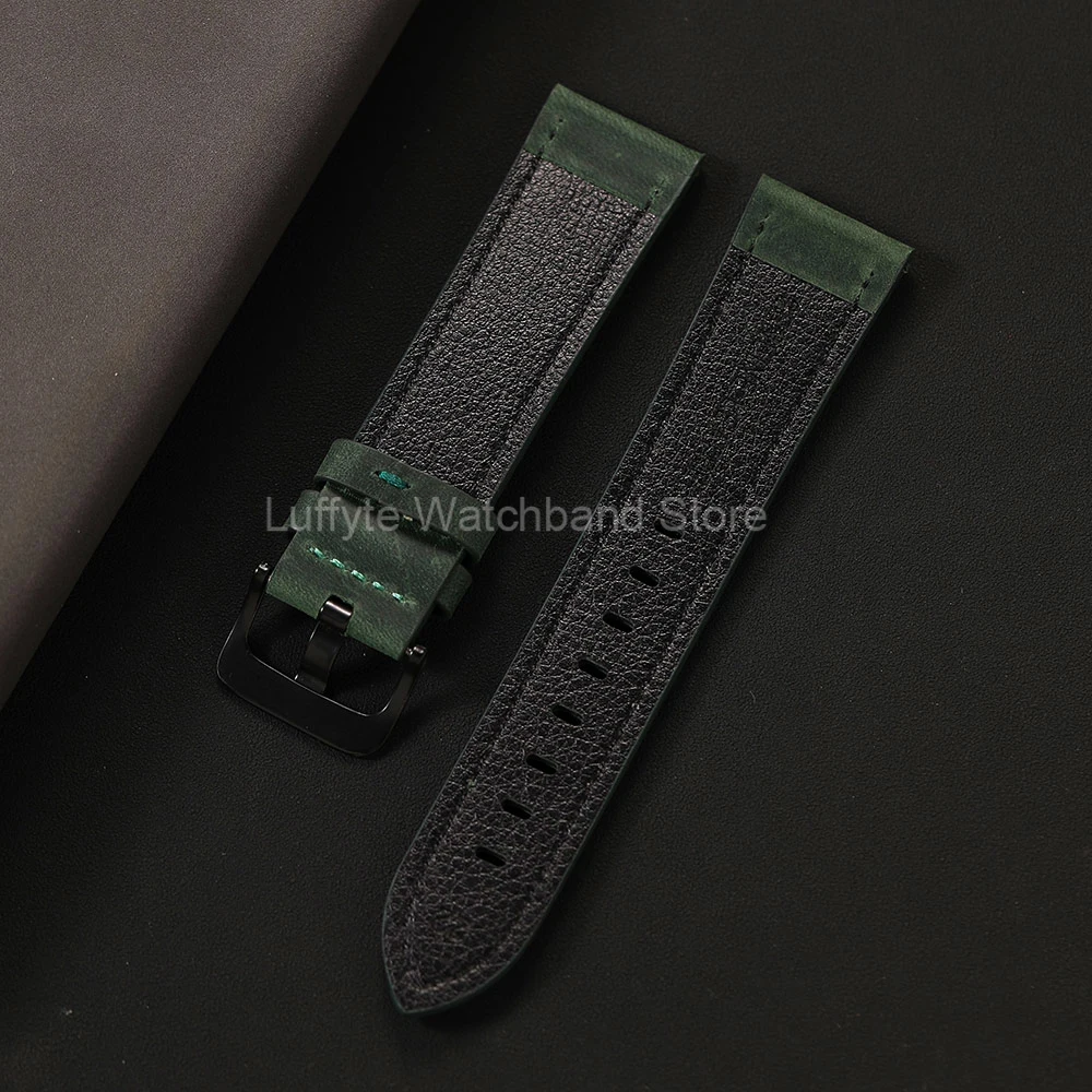 Crazy Horse Leather Watch Strap - Vintage Black, Blue, or Brown Watchband