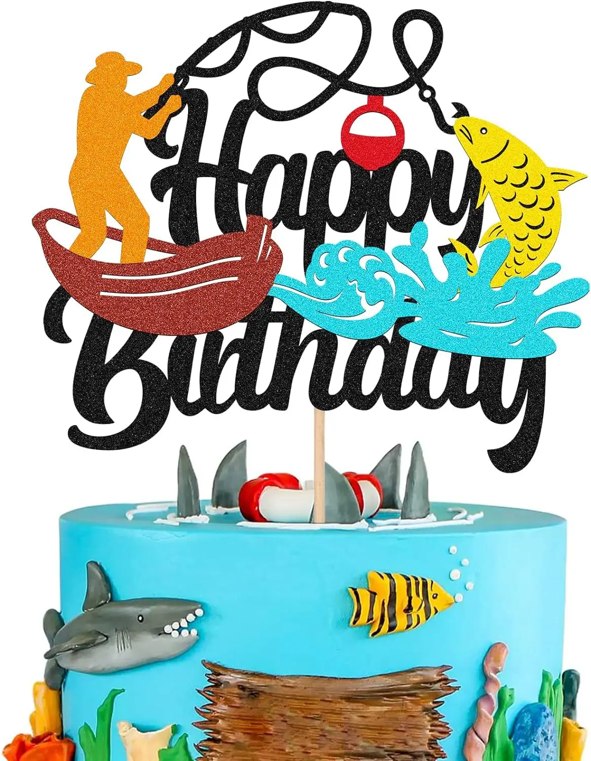 Ephlyn 36 topper per torta a tema pesca Ofishally One Cupcake topper decorazioni per pescatore compleanno canna da pesca a tema forniture per baby shower