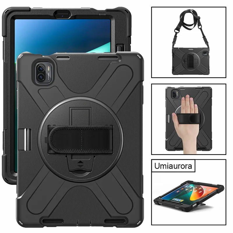 

Чехол для Xiaomi MiPad 5 Mi Pad 6 Pro, 11 дюймов, 2023 дюймов, поворот на 360 градусов, плечевой ремень, подставка, детский силиконовый ПК, противоударный чехол для планшета