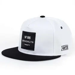 Unisex Brooklyn Cotton Snapback Hat with Leather Label (Black white)