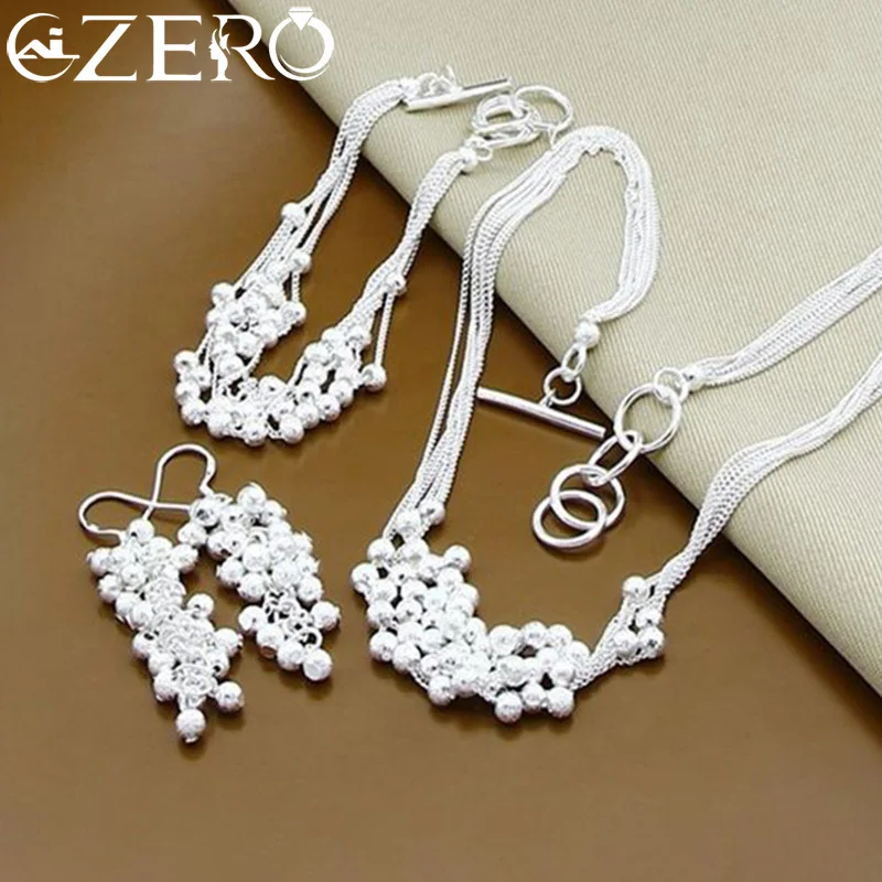 

ALIZERO 925 Sterling Silver Frosted Grape Beads Necklace Bracelet Earrings Set for Woman Wedding Engagement Party Charm Jewelry