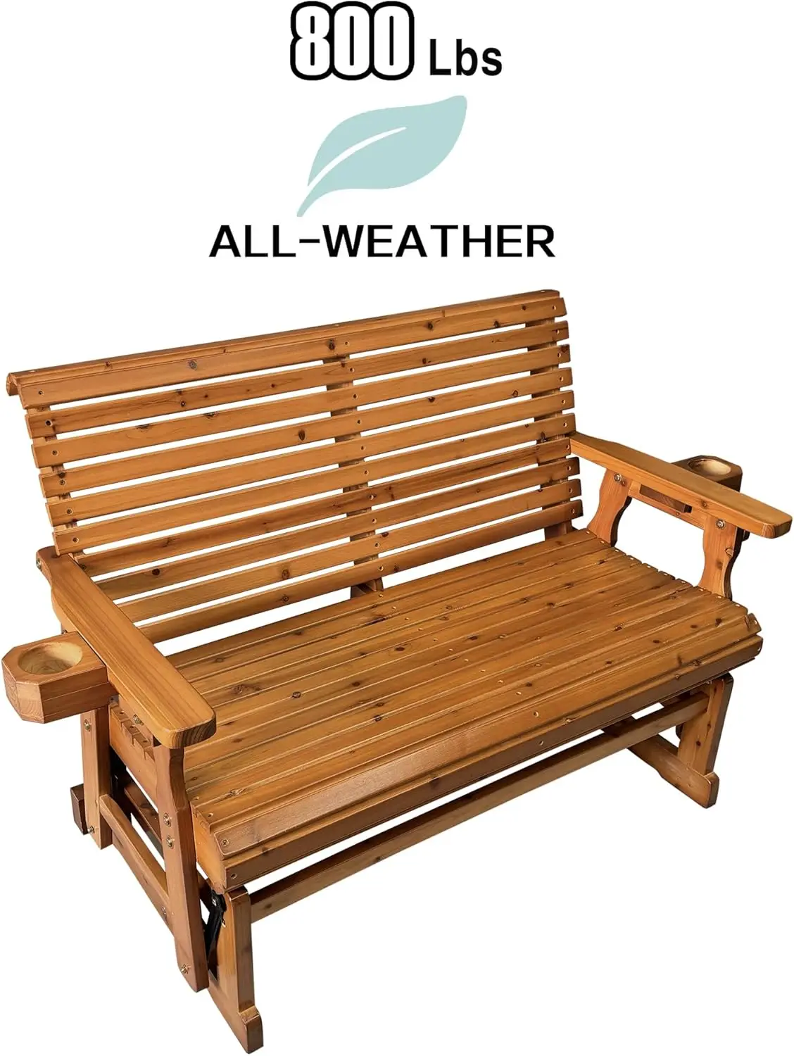 Patio Glider with Cup Holders, High Roll Back and Deep Contoured Seat,Heavy Duty 800 Lb (Cedar Tone, 2-Seater)  furniture 3