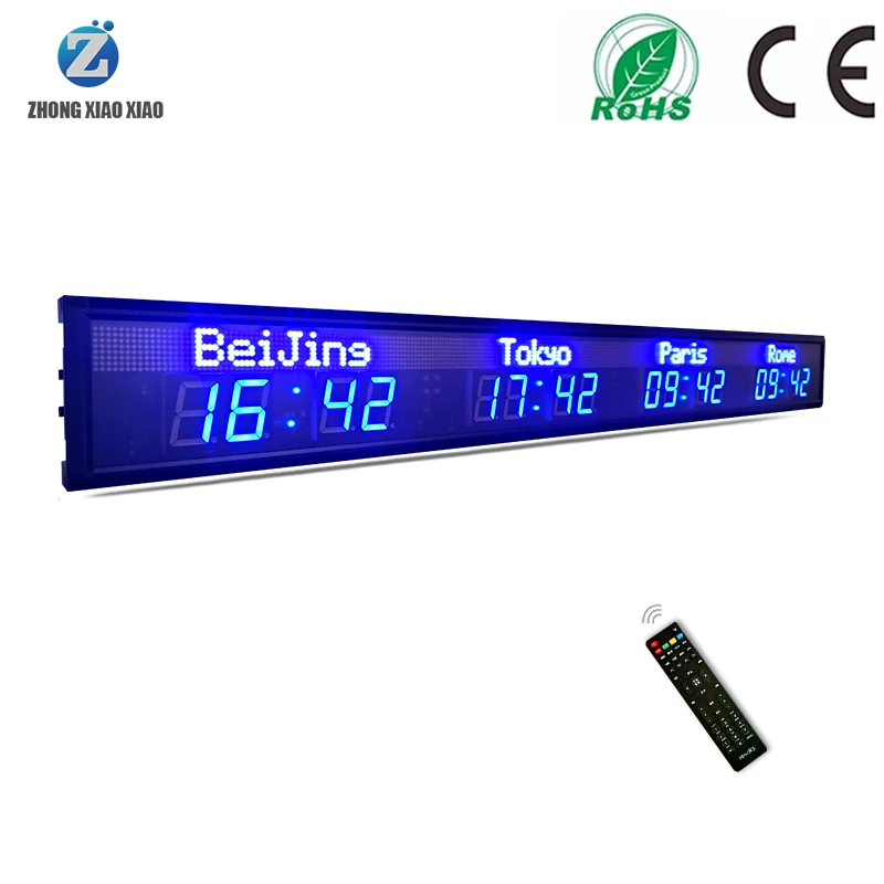 4 time zone clock, multi zone clock, LED digital world clock display screen, LED indoor all blue display screen 3