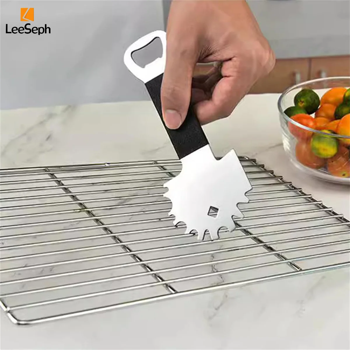 Leeseph Stainless Steel Grill & Griddle Scraper, includes Bottle Opener, Barbeque Brush Substitute, BBQ Grill Accessories