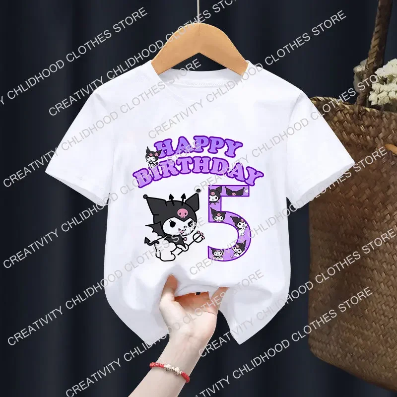 Sanrio Kuromi T-shirt Birthday Number 3-12 Kawaii T Shirt Anime Manga Cartoons Children Casual Clothes T Shirts Kid Girl Boy Top 6