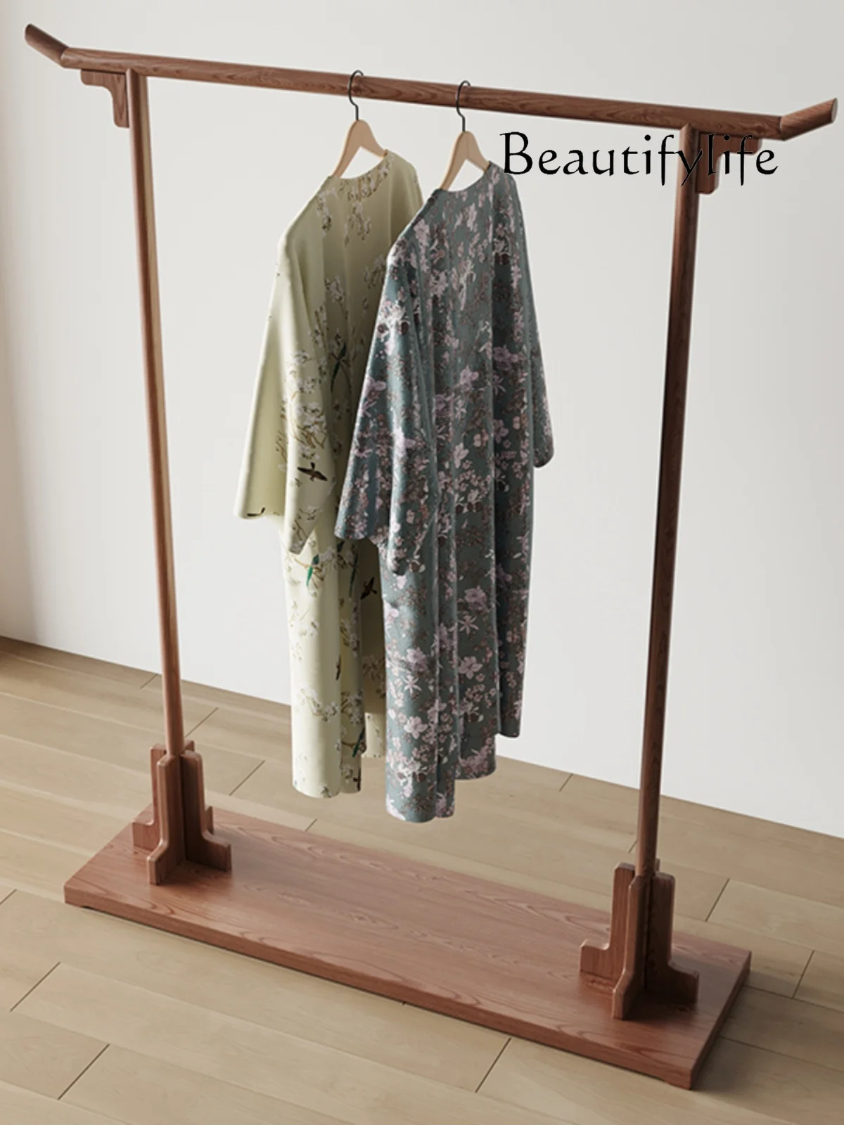 

New Chinese Style Coat Rack Floor Double Pole Solid Wood Simple Clothes Hanger