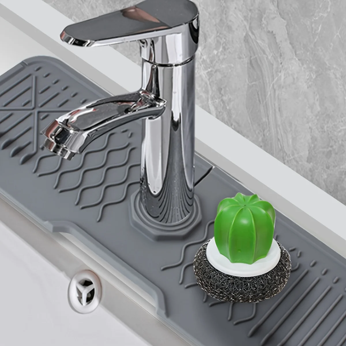 1pc Silicone Sink Faucet Mat Splash Guard Soap Sponge Holder Drip Water Catcher Draining Pad - Bathroom and Kitchen Accessories 4