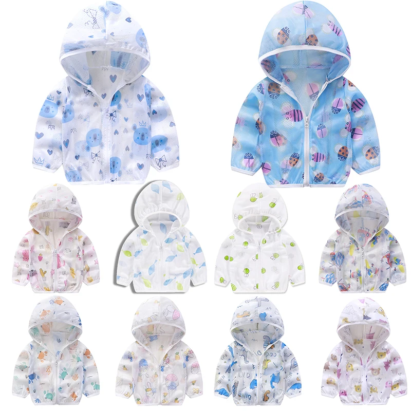 

2023 Summer Children Sunscreen Baby Boys Girls Little Rocket Printed Thin Coat Kids Ventilate Quick Dry Hooded Cartoons Coat