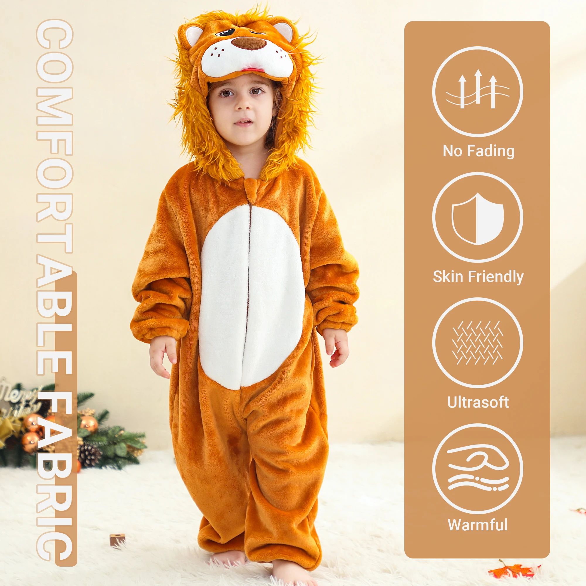 MICHLEY Halloween Lion Baby Rompers Clothes Hooded Flannel - Main Image