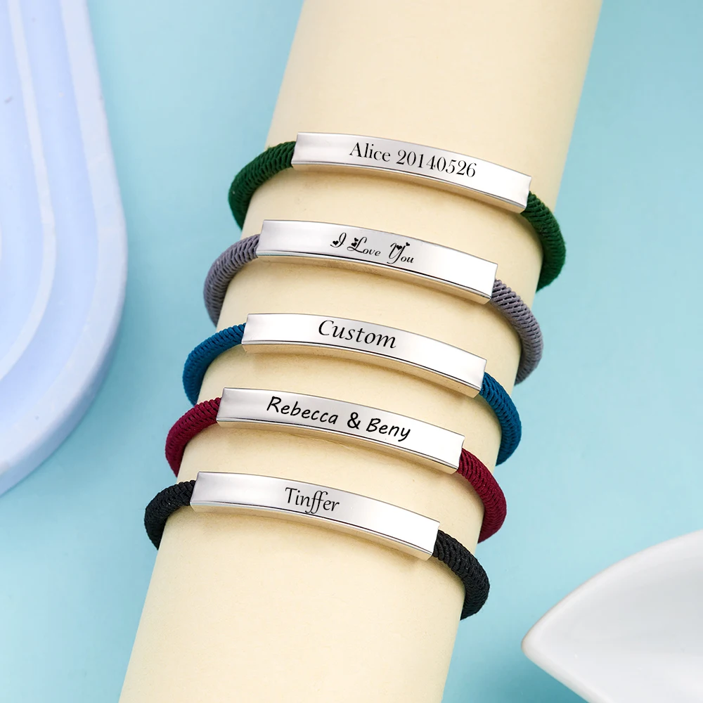 

Personalized Stainless Steel ID Name Bracelet Custom Engrave Braided Rope Bracelet for Women Anniversary Wedding Party Gift 2024