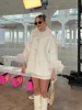 Elegant Feather Collar Cape Coats For Women Casual Solid Single Breasted Jackets Lady Autumn Chic Loose High Street Outwear Tops 4