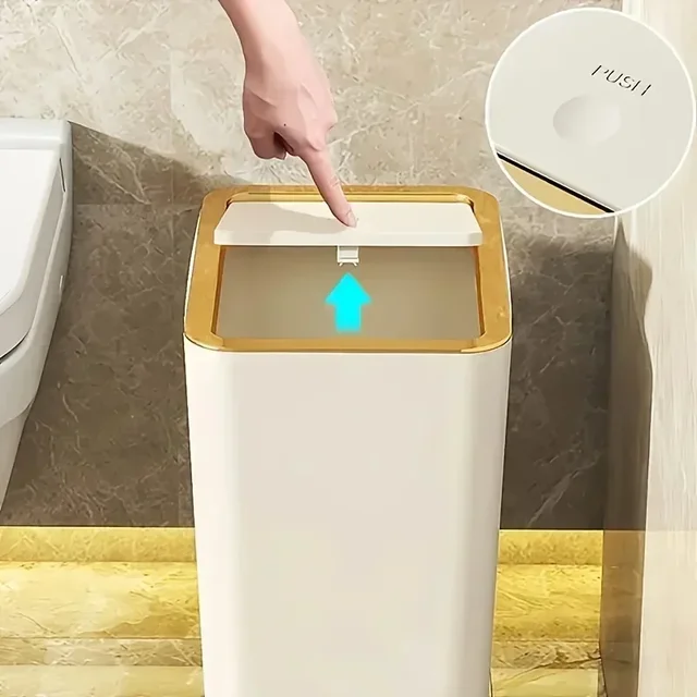 Odor Proof Trash Can with One-Touch Modern Design Durable Plastic Bathroom Kitchen Bin Space Saving Leakproof 2
