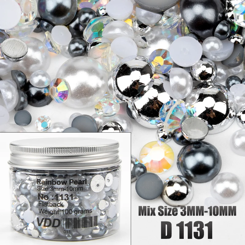 Vdd 30/60/100/200g Großhandel Mix Größe abs halbrunde Perlen Flatback Perlen Farbe Harz Strass Nail Art Crafts DIY Dekoration – Detail 37