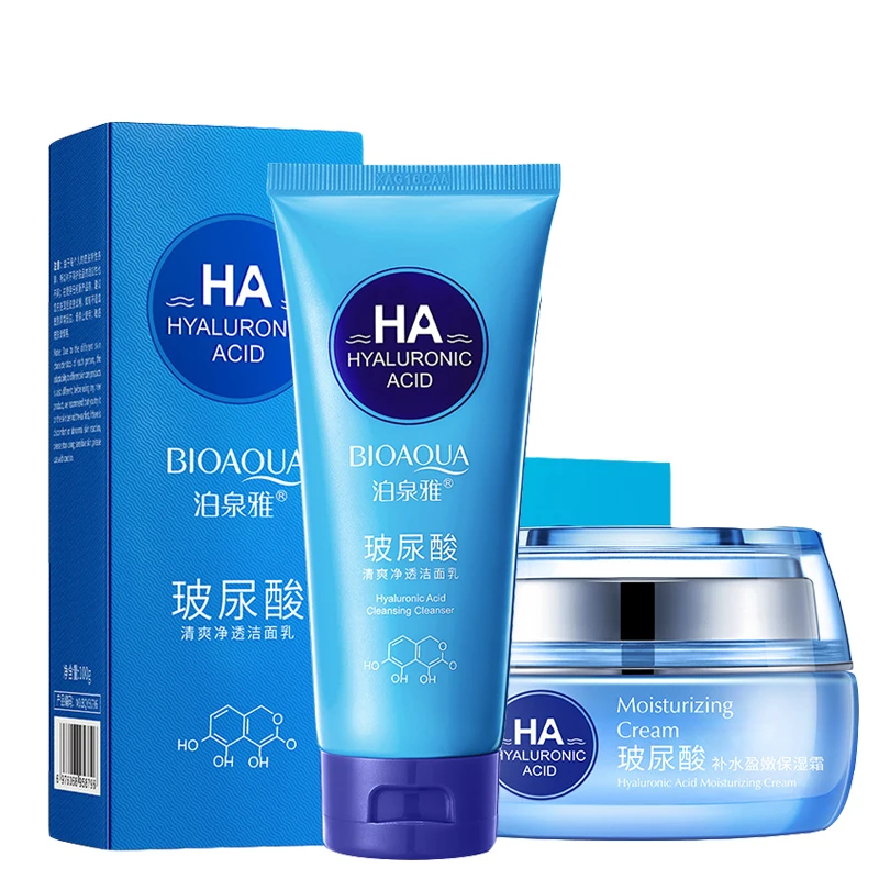 

2PCS/lot BIOAQUA Hyaluronic acid Face Cream 50g & Facial Cleanser 100g Anti Wrinkle Anti Aging Moisturizing Skin Care Products
