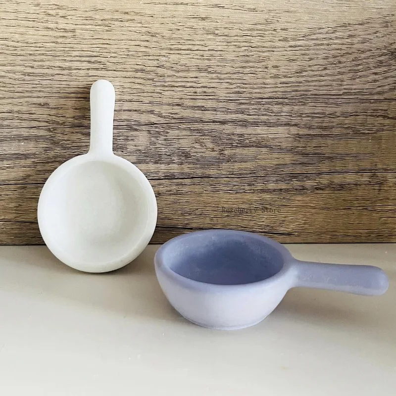 Handle Shape Candle Holder Mold DIY Candle Vessel Cup Frying Pan Shape Candlestick Plaster Clay Resin Silicone Molds