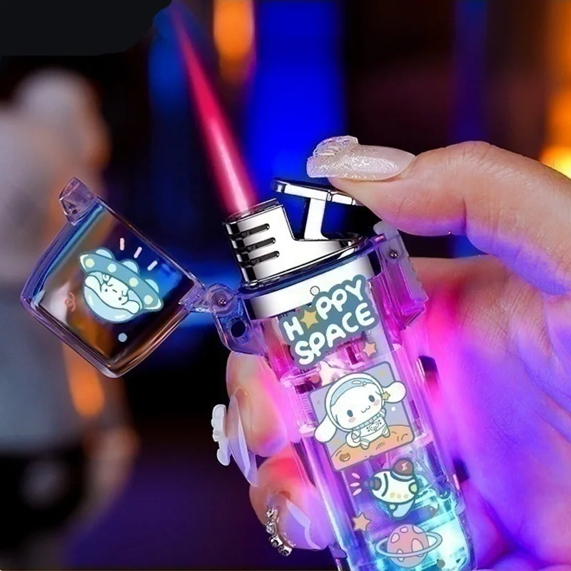 

New Creative Kawaii Cute Cigar Lighter Long Stripe Jet Visible Lighter Outdoor Windproof Lighters Plastic Butane Gas Smoker Gift