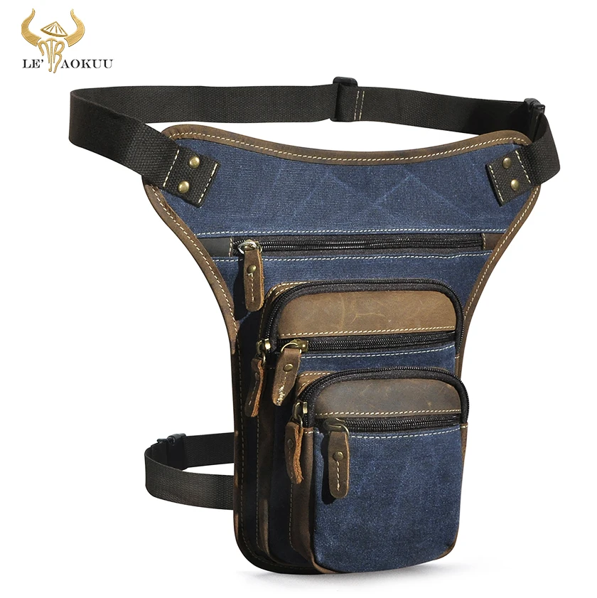 

Hot Sale Canvas + Real Cow Leather Design Men Messenger Mochila Bag Organizer Fanny Waist Belt Pack Drop Leg Bag Male 3111