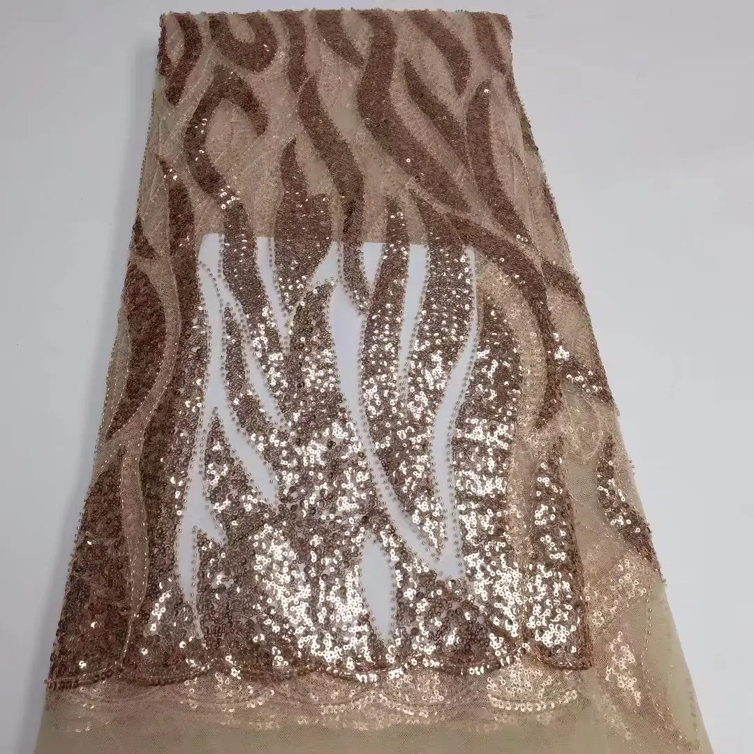 

High Quality Sequins French Lace With Beads Luxury African Lace Tulle Fabric For Party Dress 5 Yards
